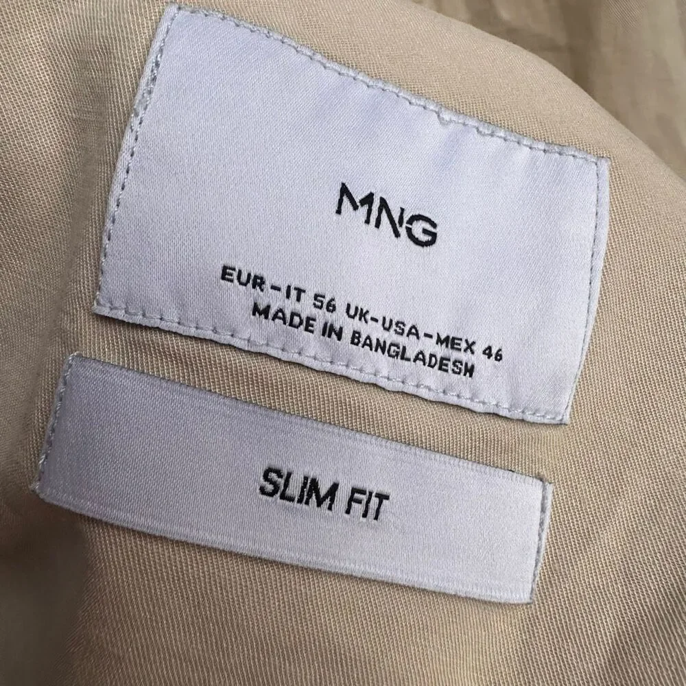 MNG by MANGO $250 Delave Smart Slim Fit Linen Lyocell Blazer Ecru Mens 46 NEW